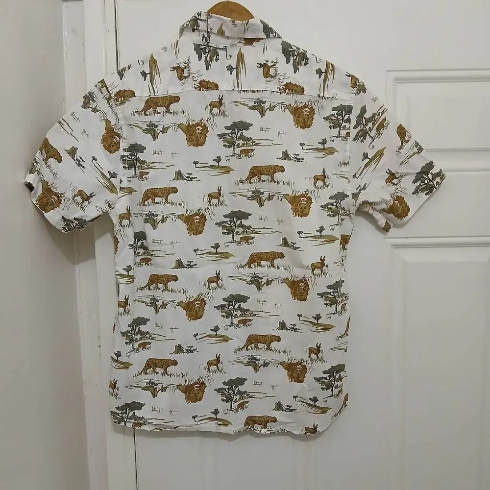 Banana republic mens small safari jungle lion shirt off white brown shortsleeve
